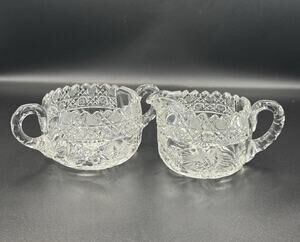 Antique American Brilliant Period Cut Glass Creamer & Open Sugar Bowl ABP